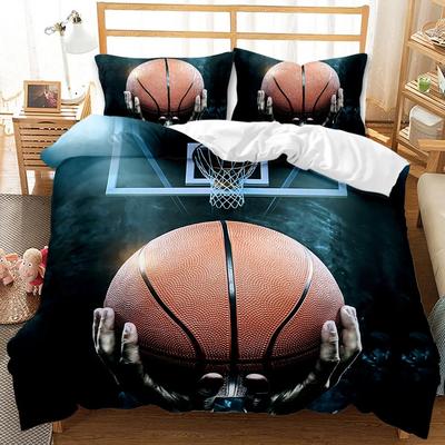 Juego de funda nórdica de baloncesto, juego de ropa de cama con temática deportiva de pelota, tamaño King y Queen, 2 o 3 piezas, para niños y adolescentes, funda de edredón de poliéster para habitación de fanáticos del baloncesto.
