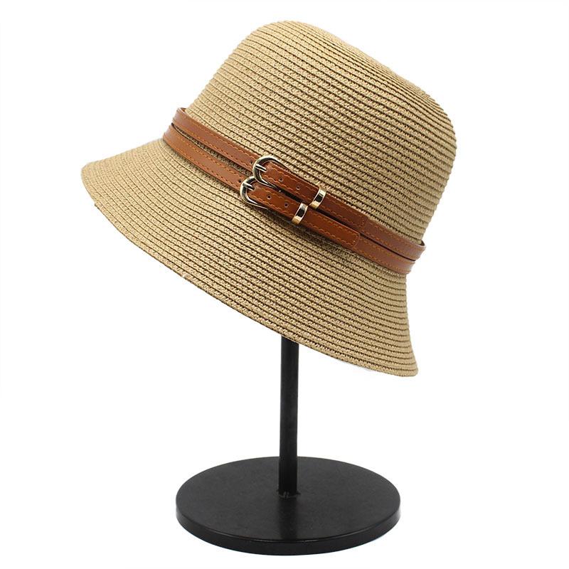Sun Hat Women'S Summer Sunshade Sunscreen Hat Belt Buckle Shows The Face Small Dome Casual Beach Straw Hat