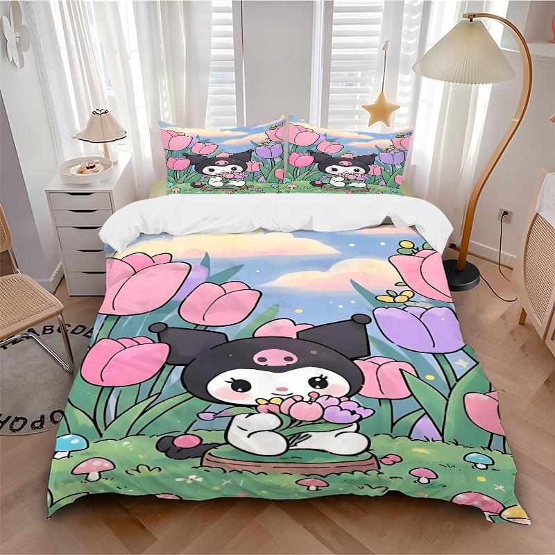 3pcs Floral Adventure Kuromi Print Cover Set Ultra Soft, Breathable, and Comfortable Bedding with Stylish Design for Bedroom and Guest Room Decor