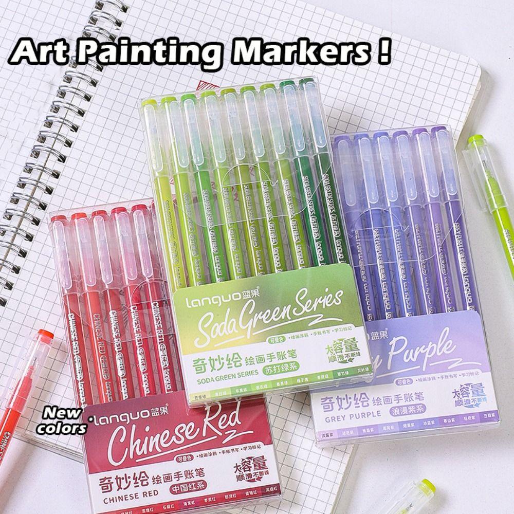 9pcs Art Painting Graffiti Art Markers Large Capacity Highlighter Pen Color Gel Pen  Gift