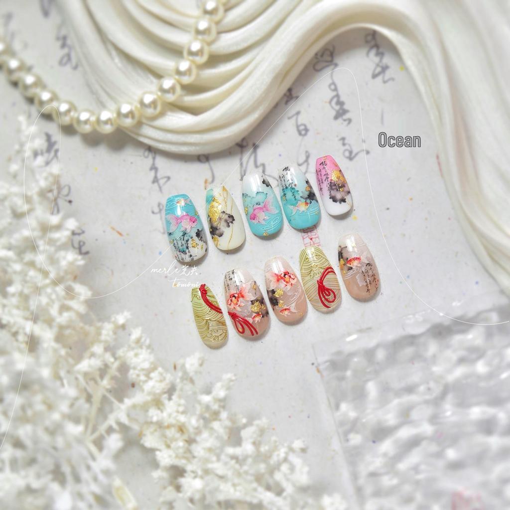 Tomoni & Moshishanfen Chinese Style Koi Glitter Nail Art Stickers - Trendy Instagram Nail Decor