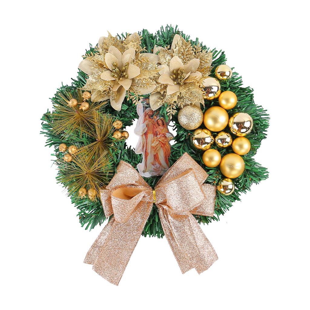 Christmas Wreath With Lights Red Bow Holiday Door Decorations For Window Porch Indoor Outdoor Party Scene Decoration