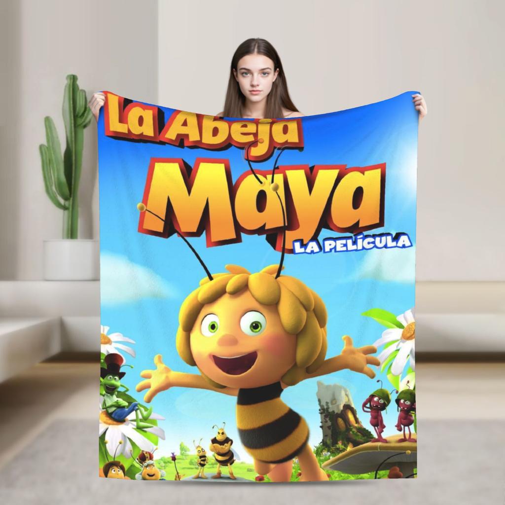 Maya The Bee Blanket  Decorative Flannel Throw Blanket For Couch Chair Soft Warm Custom DIY Quality Bedspread Gift