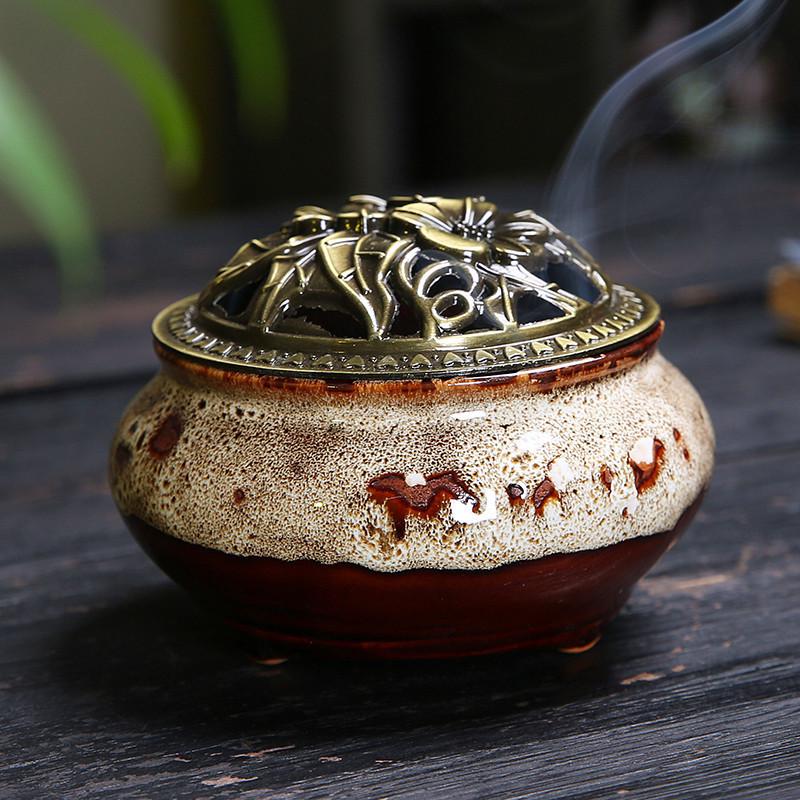 Kiln-Glazed Blue Ceramic Incense Burner for Sandalwood, Coil, and Mosquito Incense with Ice Crack Celadon Tower Design