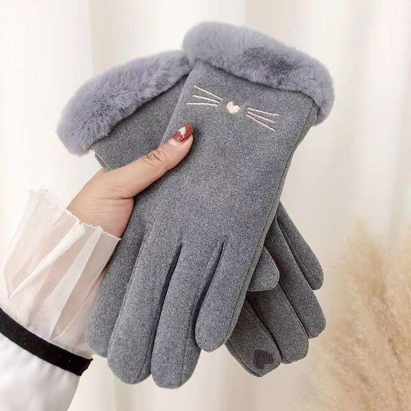 Women's Winter Cycling Touchscreen Gloves - Korean Style, Velvet, Thickened, Cold & Windproof