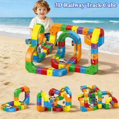 DIY Assembly Electric Magic Track Cube Building Toy Anti-Gravity High-Speed Train Model Creative Christmas Gift for Kids
