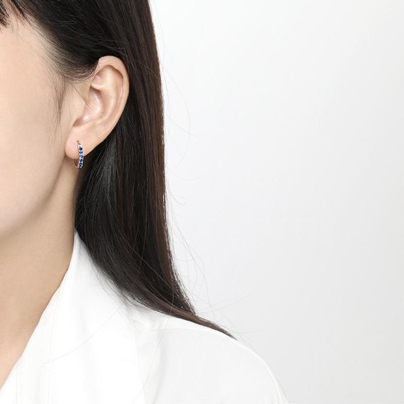 Niche Diamond Ear Buckle, Simple and Versatile Temperament Earrings, Colorful Sapphire Earrings