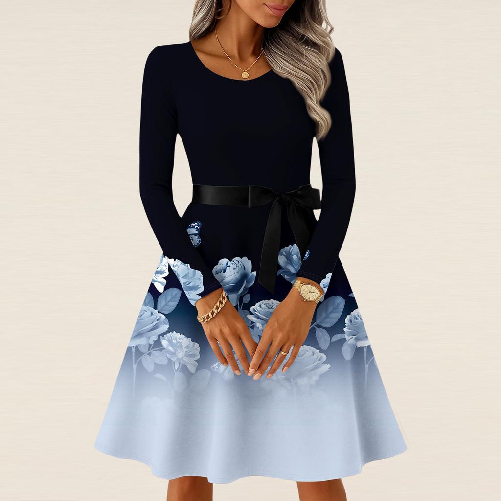 Women's Casual Fashion Long Sleeve Vintage Long Dresses