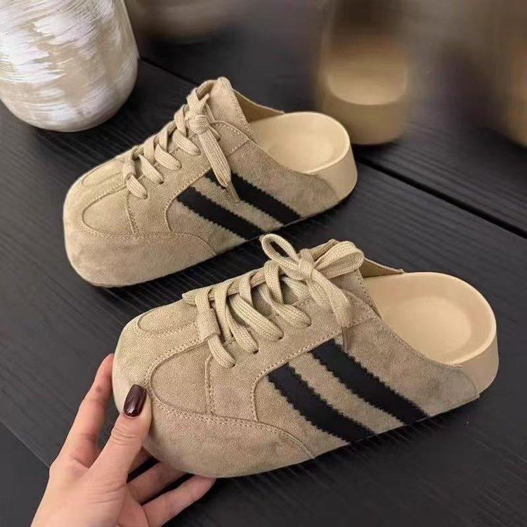 Temperament Baotou half slippers women's outer wear spring 2025 new thick-soled lazy one-pedal Dexun Birkenstock shoes