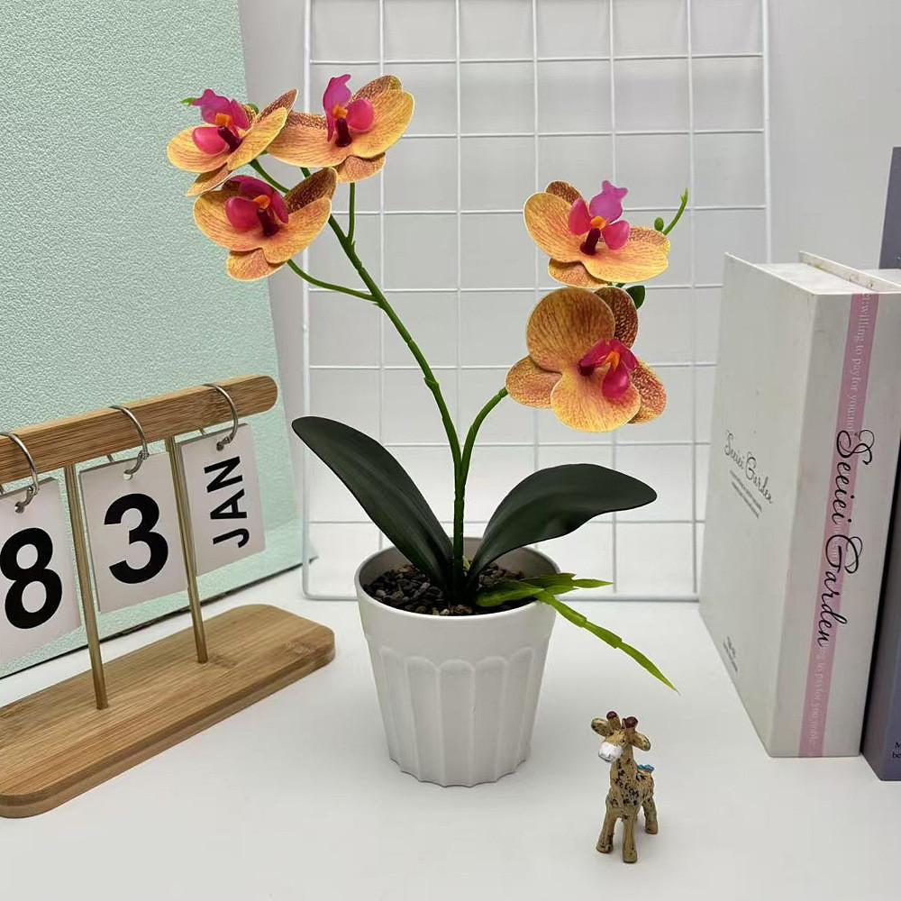 

Two Realistic Branches Butterfly Orchid Green Plant Bonsai For Decor Indoor Yellow