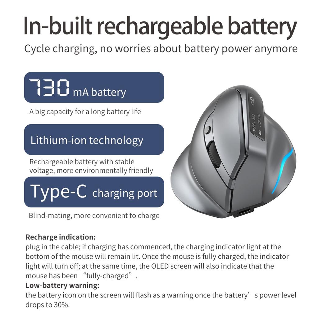 Display screen mouse ZELOTES F-26C Rechargeable display -mode wireless mouse with silent 2.4GHz BT gray mouse Mute the mouse