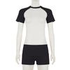 European-American Raglan Color-Block Sports Suit: Short-Sleeve Top, Solid Shorts & Headband