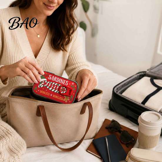 Small Jewelry Holder Christmas Sardine Tin Shaped Box, Portable Travel Jewellery Storage Case with Can Box Fish Bone Divider, Mini Necklace