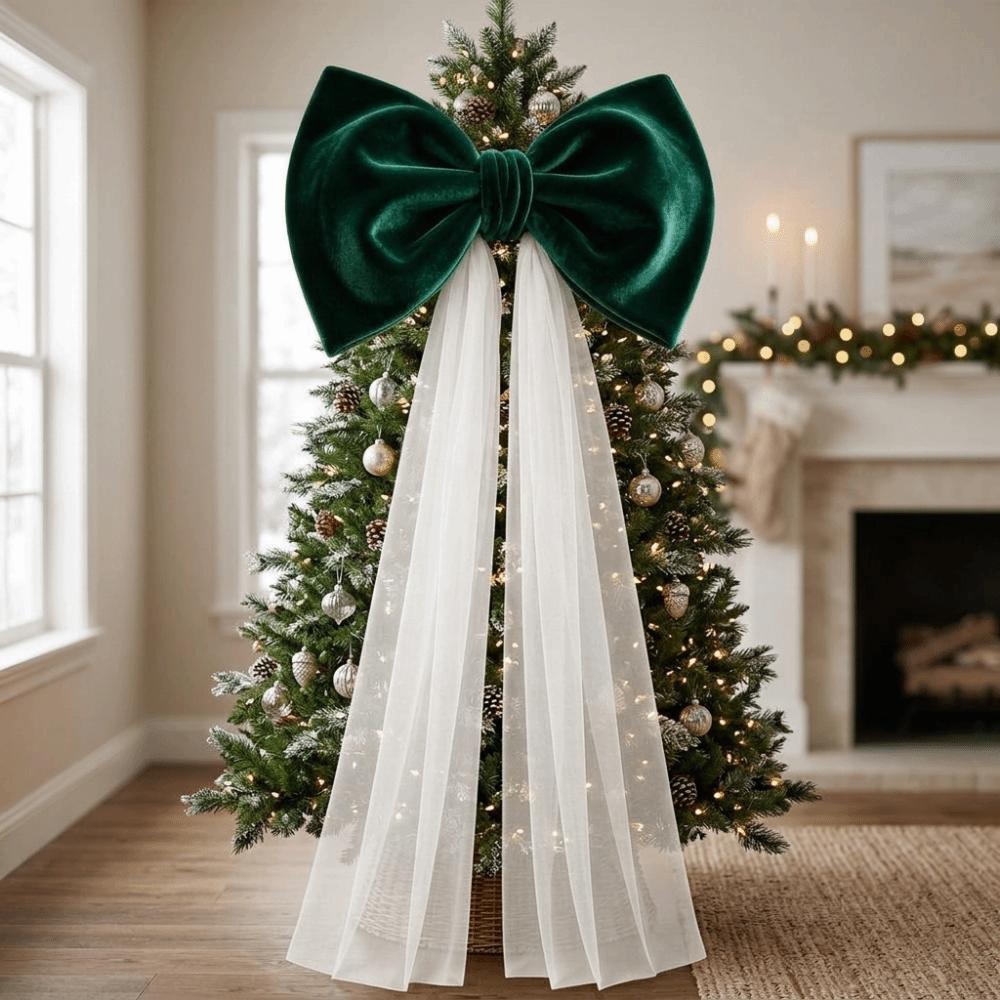 Mesh Tulle Large Velvet Christmas Bow Ornaments Christmas Wreaths Bow  Home Decor