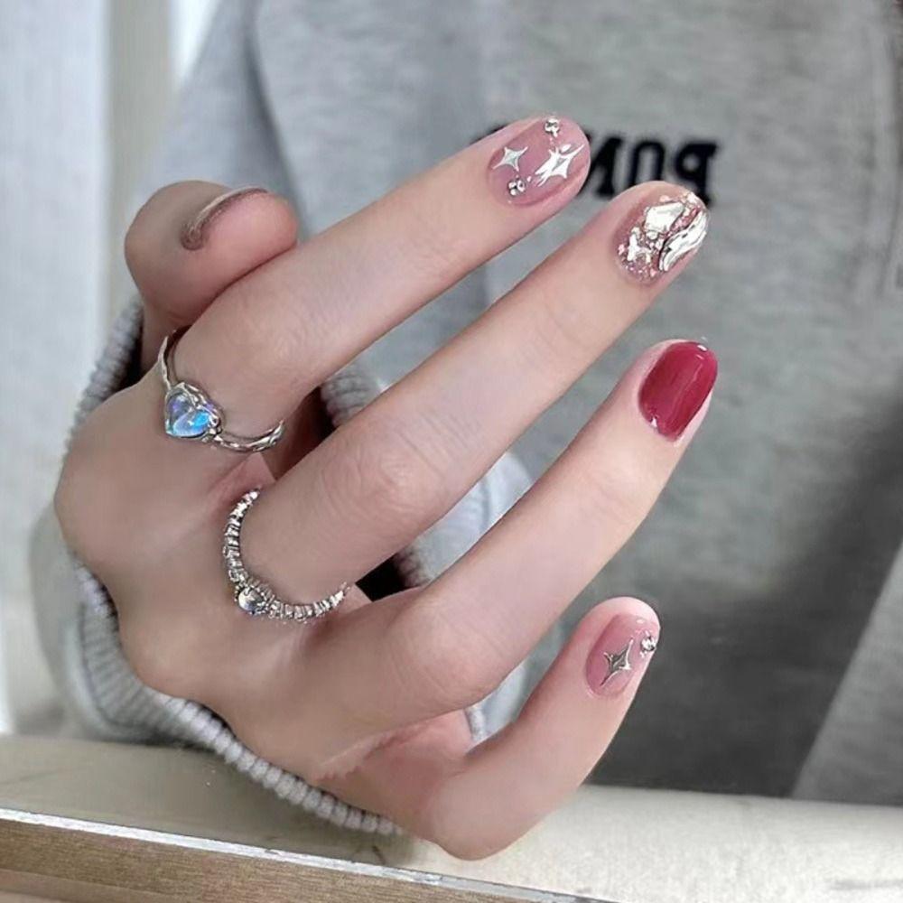 

24pcs Detachable Press on Nails DIY Manicure Crystal False Nails French Short Square