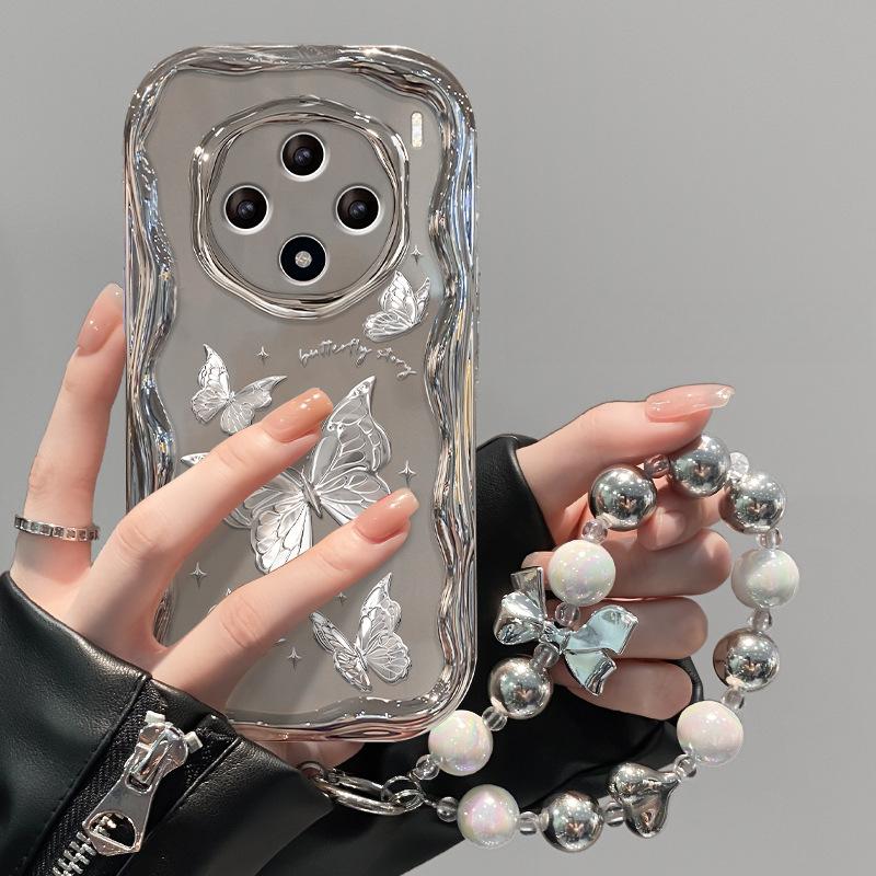 

Applicable To Vivos18/17pro Mobile Phone Case X100 Feather Yarn Butterfly Stand Y77/52s Electroplated Silver Full Wrap Anti-fall iQOO 10 Pro