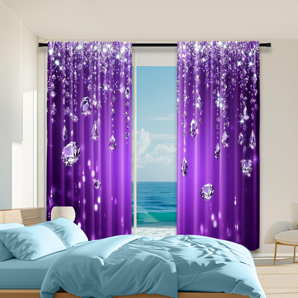 

2Pcs Purple Digital Printed Window Curtain Rod Pocket Design For Easy Installation Modern Style Decoration Drapes For Kitchen 100*130 HOOK 1pcs