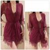 Women’s Sexy Lace Lingerie Set with Bow Detail Backless Camisole Nightdress, Tie-Up Robe, Thong and Belt Set