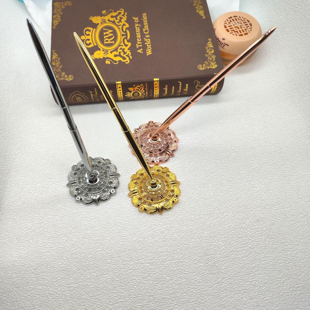 Electroplated Cylinder Pen & Flower Base Holder Set