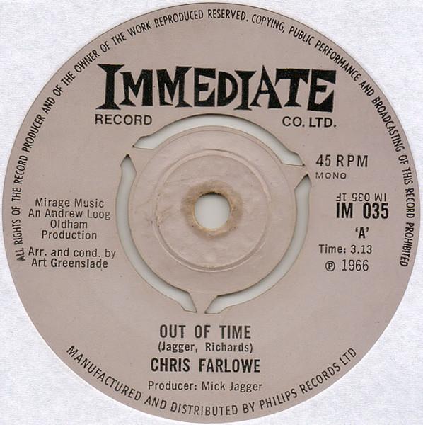 7inch Record CHRIS FARLOWE - Out Of Time IM035 Immediate 1966 UK Rock Used