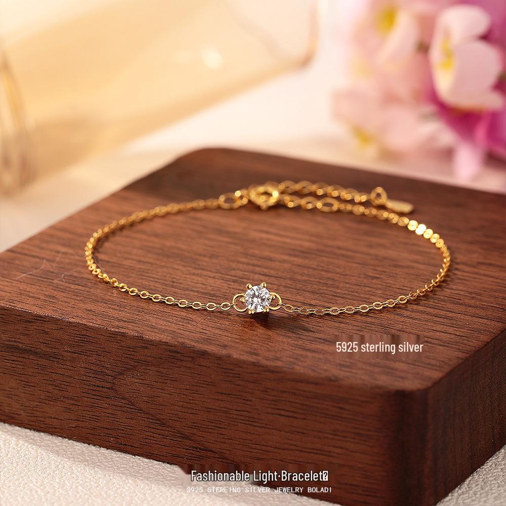 S925 Sterling Silver Four-Leaf Clover Women's Bracelet with Zircon