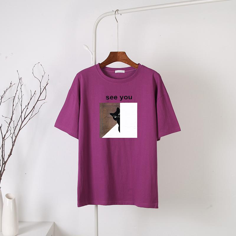 Hirsionsan Cartoon Printed Cotton Summer T Shirts Women Soft Kawaii Loose Tees Female Plus Size Short Sleeve Tops for Lady 2022