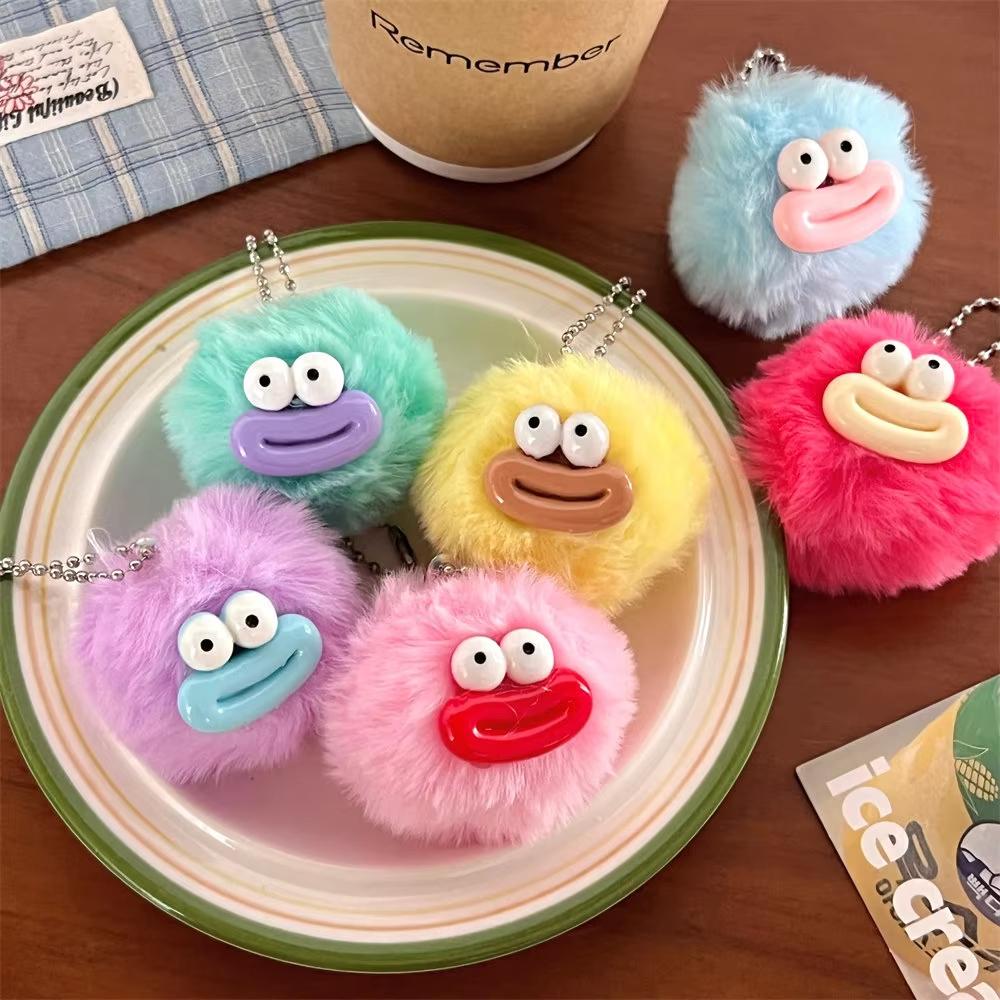Cute cartoon funny clown keychain mini stuffed sausage mouth keychain, plush toy colorful big mouth plush pendant bag pendant