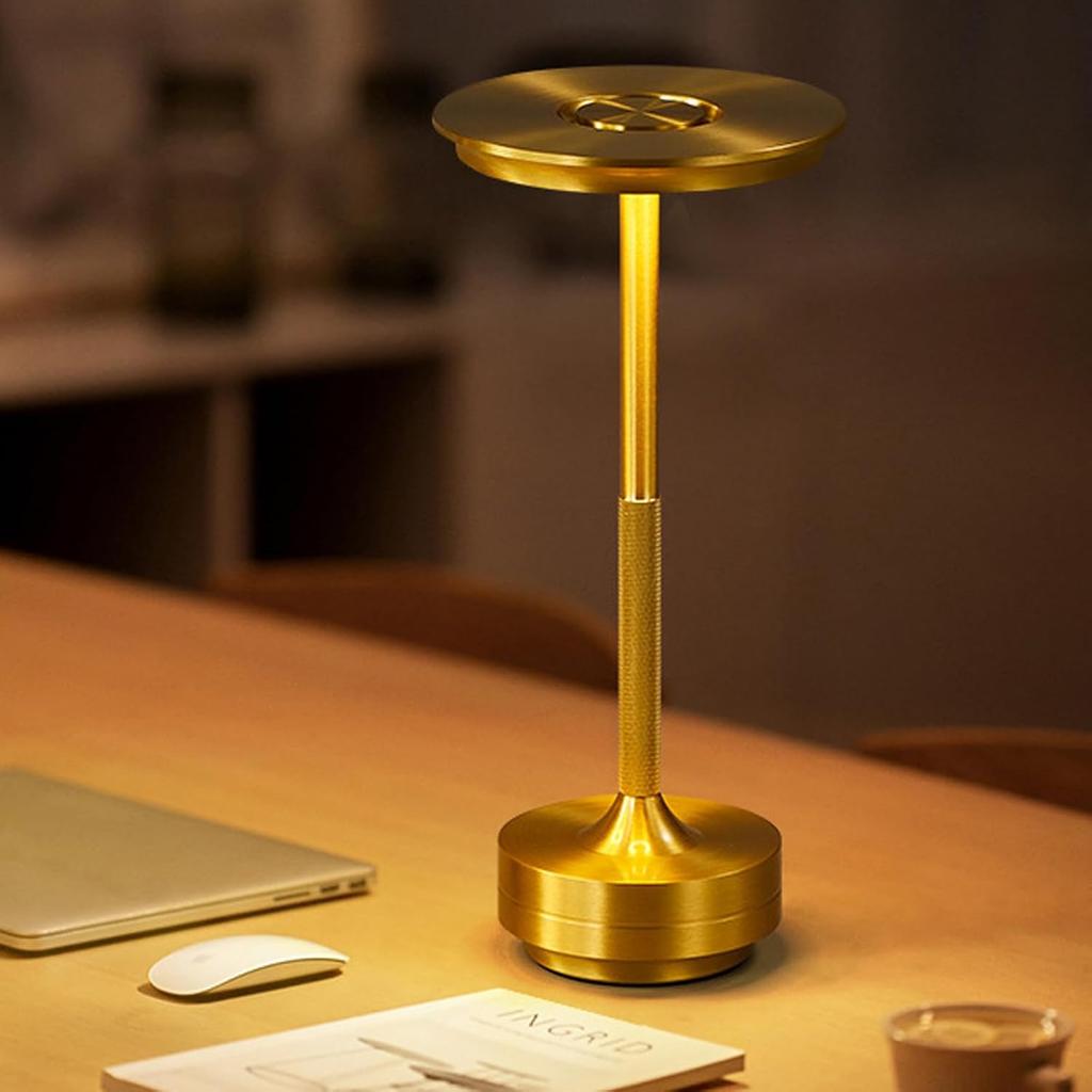 Table lamp stylish indirect lighting retro cordless Nordic touch sensor bedside light three-level color adjustment stepless dimming night USB (gold)