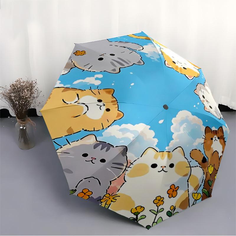1pc Cats Circle Automatic Umbrella - Auto Open/Close Folding Umbrella with Reinforced 8-Rib Frame, 129