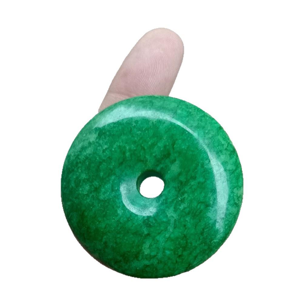5cm Large Green Longshan Emerald Jade Ping'an Kou Pendant