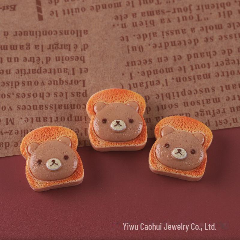 Simulation Food Play: Bread, Cake, Kitten, Bear, Toast & Donut Resin Jewelry Accessories
