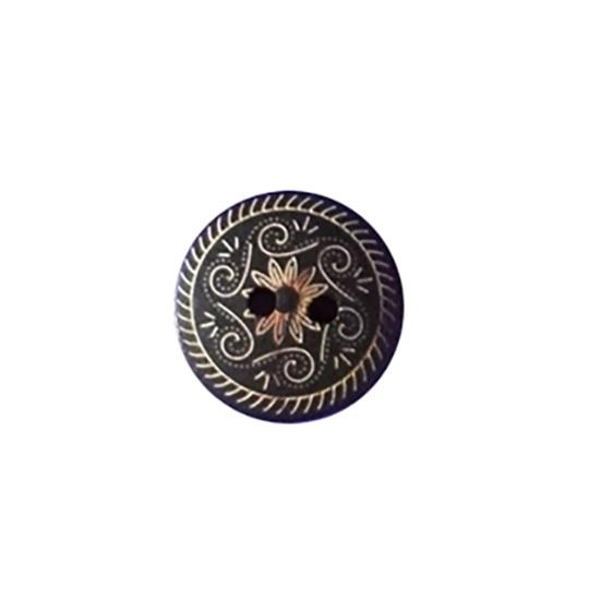 

50 Pcs 18mm Round Wood Two Hole Buttons Floral Carved Craft