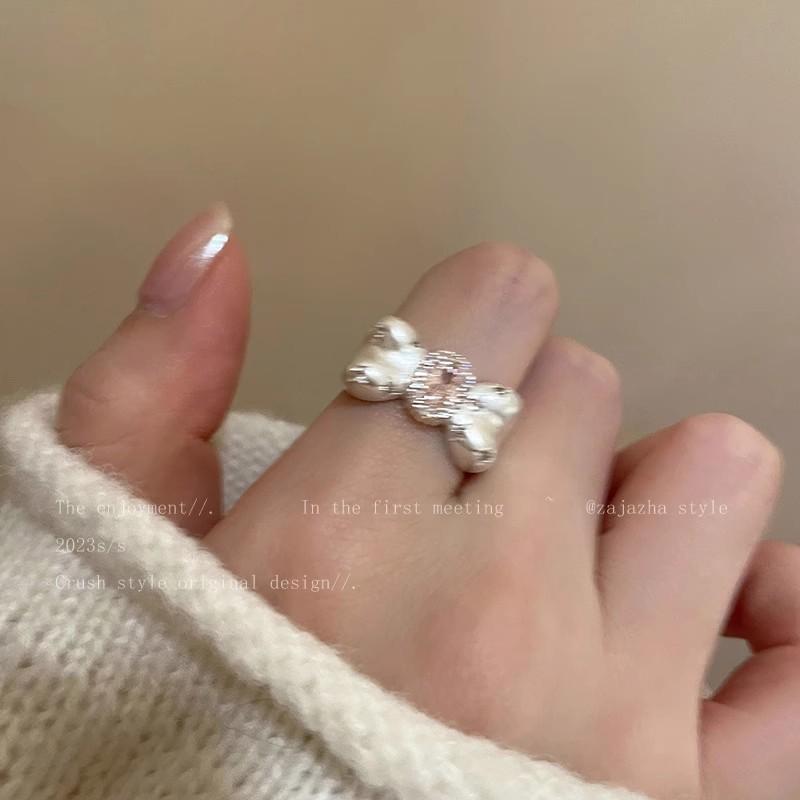 

2025 New Silver Color Simple Ring For Women Fine Jewelry Finger Adjustable Open Vintage Tassel Bow Ring For Party Birthday Gifts