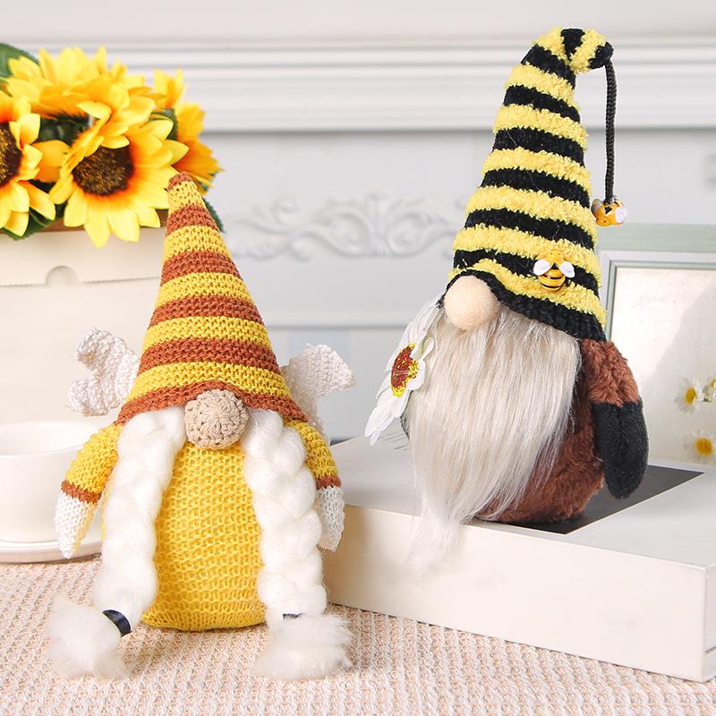 Sunflower Faceless Doll Ornament Bee Festival Knitted Plush Doll Decoration Cute Dwarf Home Fun Decoration Supplies Props New