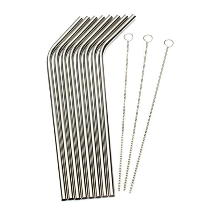 

High quality eco friendly stainless steel metal drinking straw reusable straw straws cleaner brush set silver