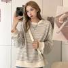 Women Autumn Fashion Long Sleeve Round Collar Striped Printed Sweatshirt T Shirt Top Clothing