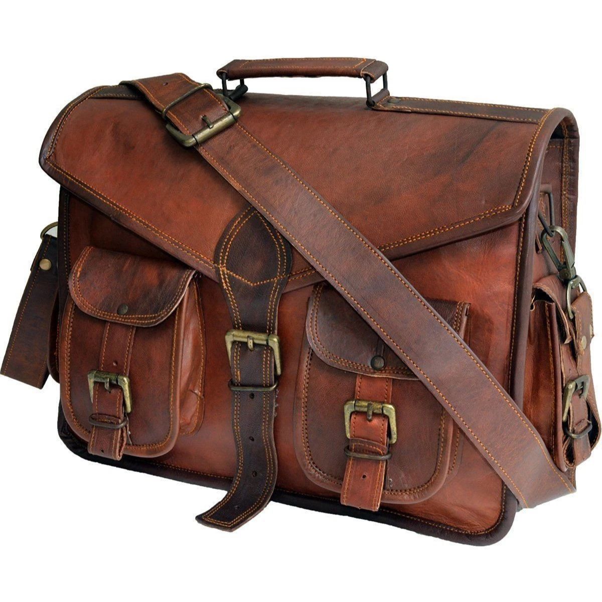 

Leather messenger bag laptop bag computer case shoulder bag for men & women 15 x 11 x 4 in