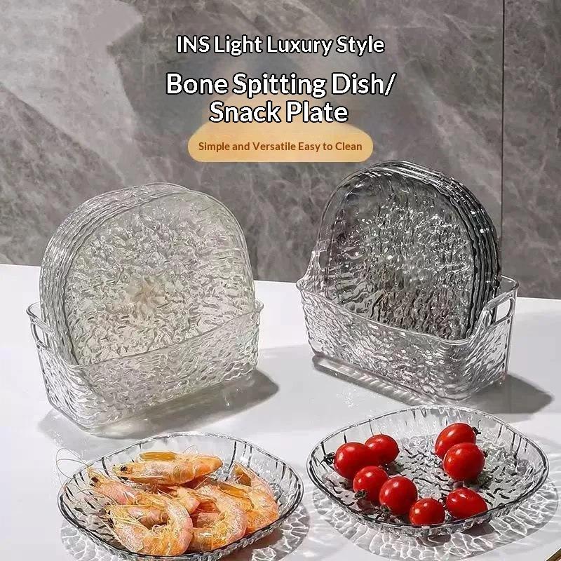 8Pc Clear Glass Plates With Holder,Light Luxury Glacier Pattern Snack Dishes,Small Appetizer Plates For Bones,Fruits,Desserts