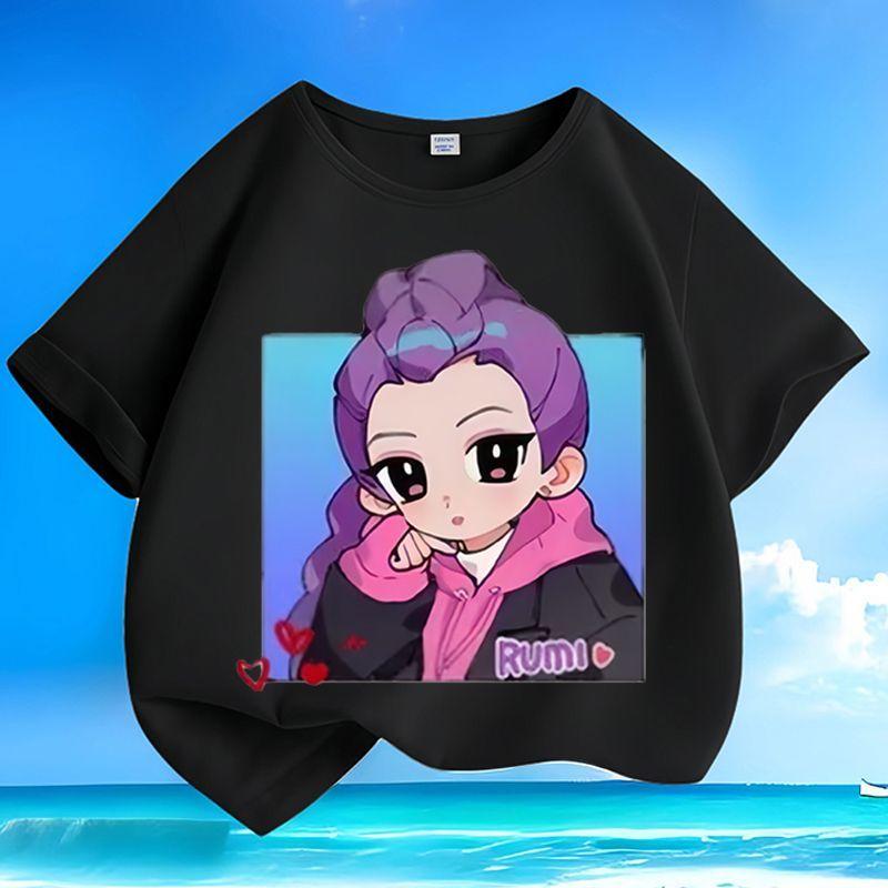 Boys' and Girls' K-pop Hunting Girl Group Rumi's T-shirt Summer Children's Casual Short-sleeved Pure Cotton T-shirt