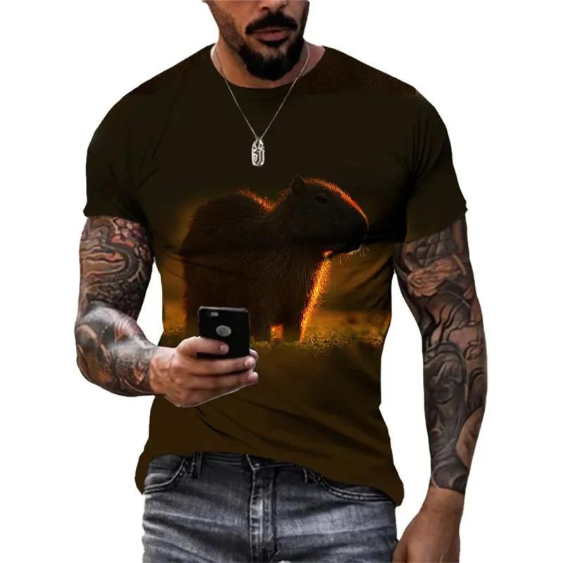 Cute Interesting Capybara Animal Graphic T-shirt Men 3D Printed Short Sleeved Round Neck T-shirt