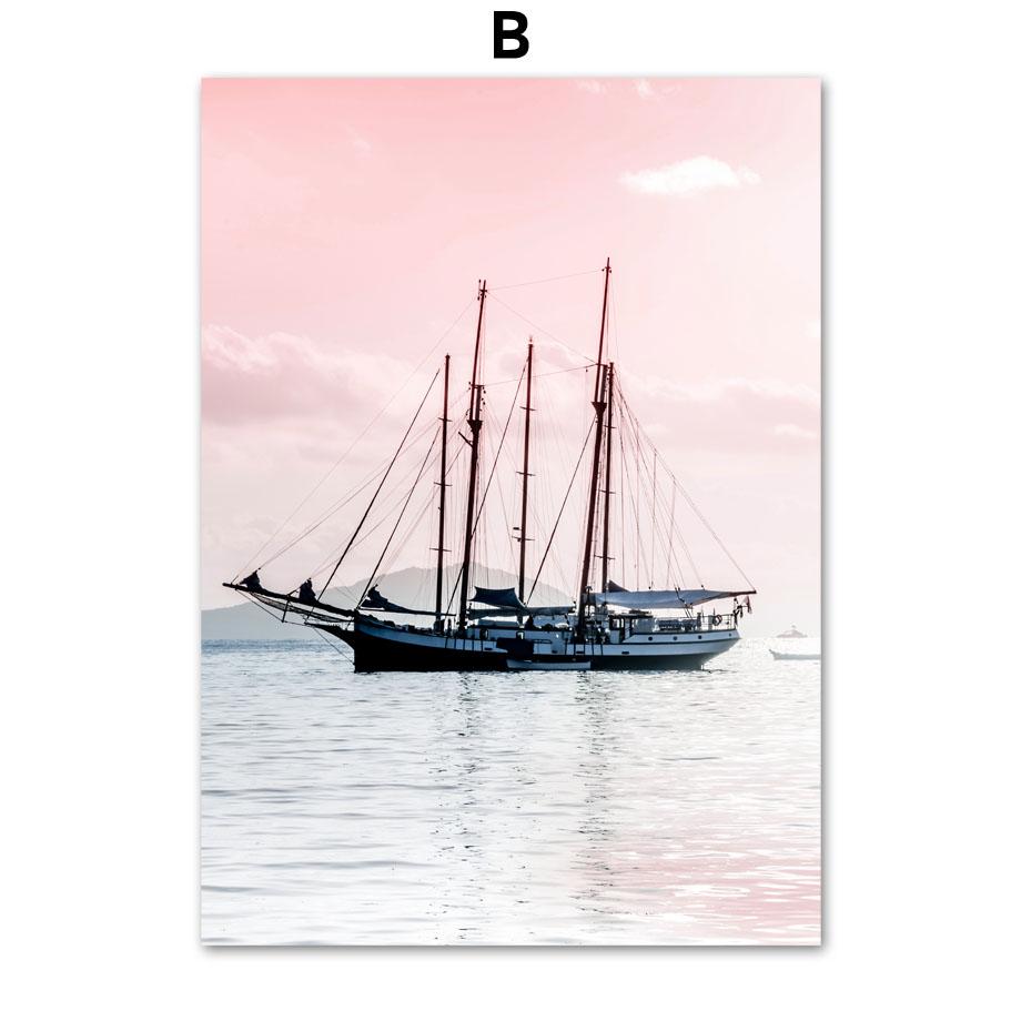 Pink Sea Ship Donut Lifebuoy Balloon Starfish Monstera Love Posters Nordic Wall Art Canvas Painting Living Room Home Decor