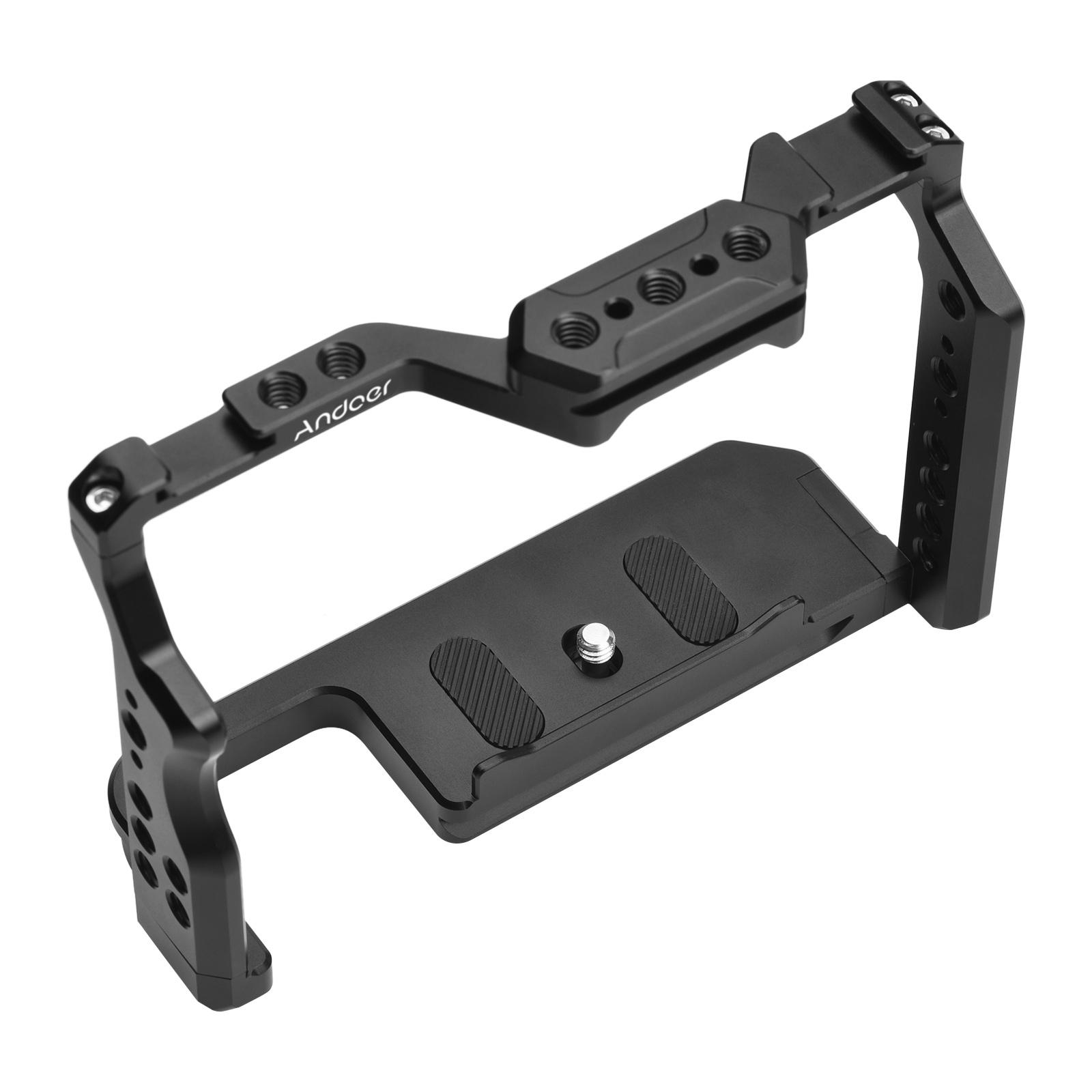 

Andoer Camera Cage Aluminum Alloy Video Cage with Dual Cold Shoe Mounts Numerous 1/4 Inch Threads Replacement for Sony A7IVA7III чорний