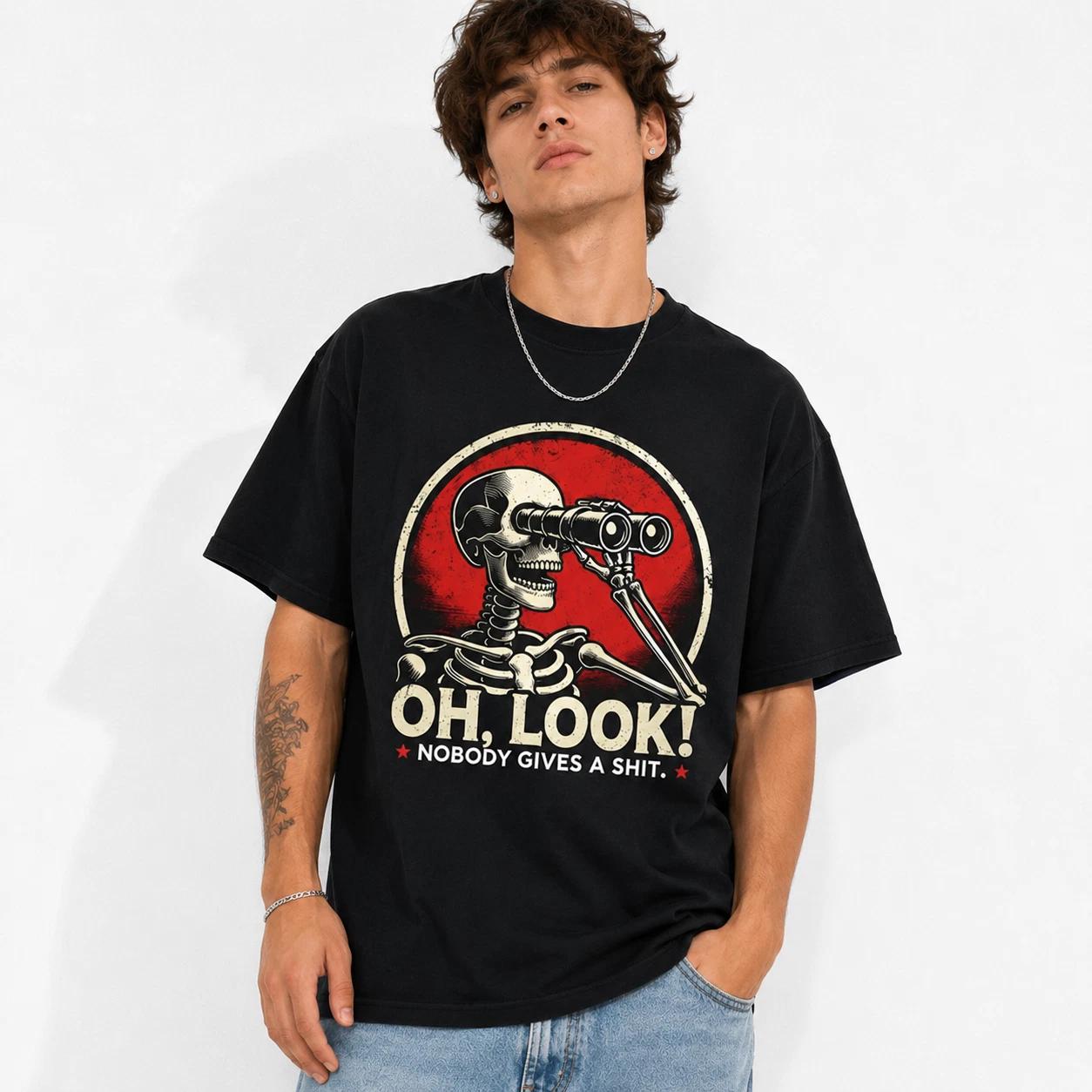 Oh Look Nobody Gives A Sh*t Skeleton T-Shirt | Funny Sarcastic Retro Tee XS
