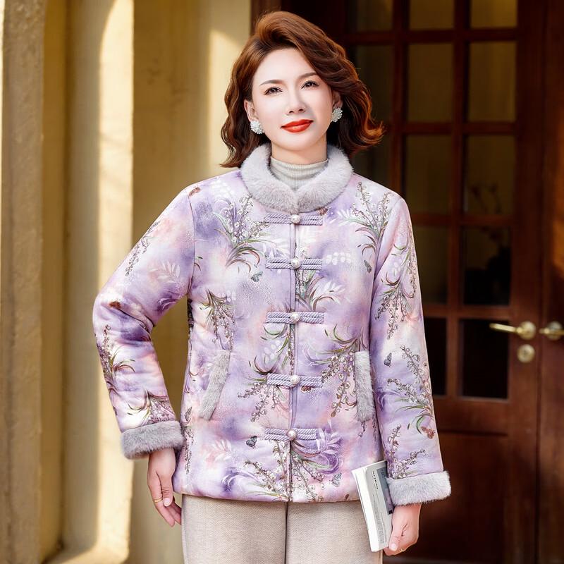 Mid-Aged Women's Chinese Style Padded Floral Cotton Jacket