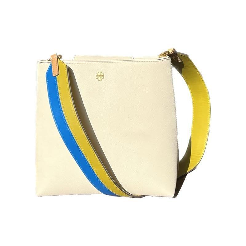 

Tory Burch Emerson Metal Logo Crosshatch Leather Bucket Bag Women bags Cream-White 139321-122 Basic Set (Bag+Dust Bag)