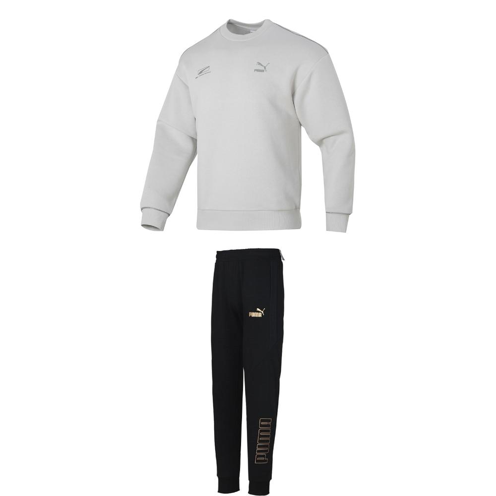 

PUMA Fleece Lined Comfortable Crew Neck Sweatshirt And Knit Cuffed Mid Rise Long Pants Casual Sports Set Men sets 625075+848257 XL