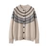 2025 Fall/Winter Striped Retro Women's Cashmere Sweater - Loose Round Neck Thick Cardigan with Long Sleeves
