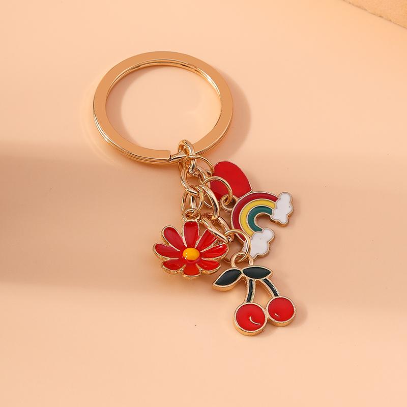 Pretty Enamel Cherry Keychain Flower Key Rings Pendants for Key Holder Women Girls Handbag Decor Handmade Jewelry Gifts