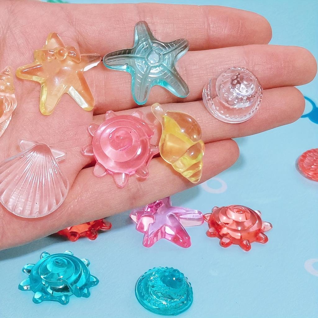 30Pcs Artificial Shells Starfish & Crystal Decor, Colorful Ornament for Aquarium and Swimming Pool