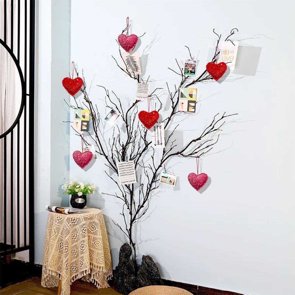 2pcs Elegant Glitter Heart Shaped Pendant with Hanging Rope Vivid Sequin Decorative Supplies Pink Red Handmade Love Key Ring